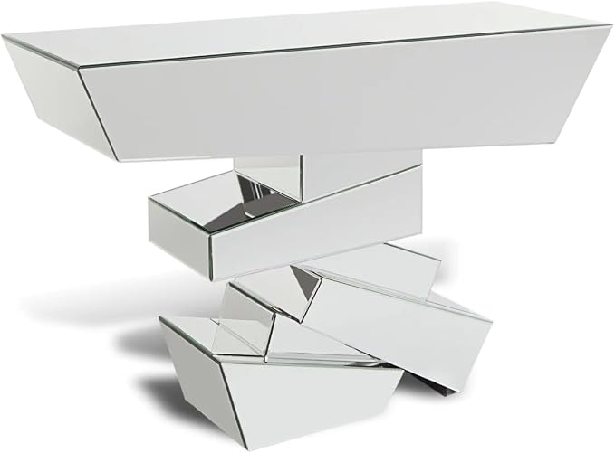 ZURI Furniture Modern Naxos Console Table Mirrored Glass Finish Sharp Geometric by ZURI