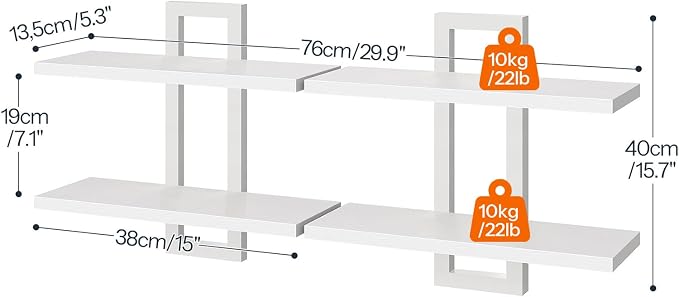 HOOBRO Floating Shelves, 15 Inch Wall Shelf Set of 2, Wall Mounted Storage - Image 2