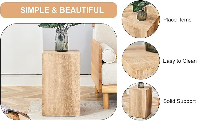 Rustic Natural Rectangular End Coffee Table, Modern Elegant Bedside Nightstand - Image 6