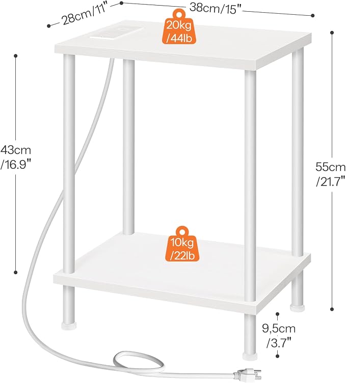HOOBRO Side Table with Charging Station, Nightstand with 2-Layer Storage Shelves - Image 3