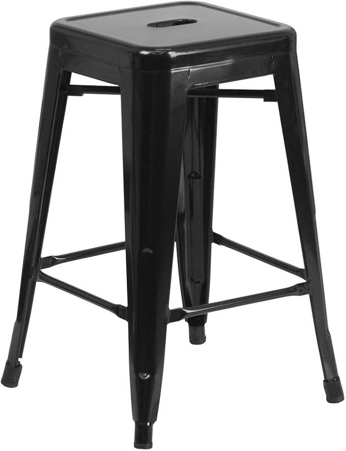 Flash Furniture Lily 4 Pack Commercial Grade 24" High Backless Black Metal - Image 13