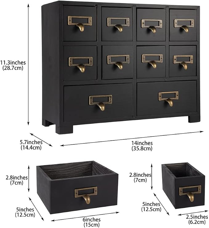Apothecary Cabinet with 10 Drawers & Labels Rustic Library Card Catalog Cabinet - Image 3