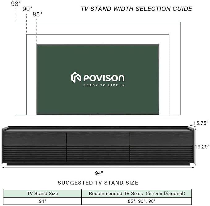 POVISON Fully-Assembled Mid Century Modern TV Stand, 94.49" Wood Media Console - Image 5