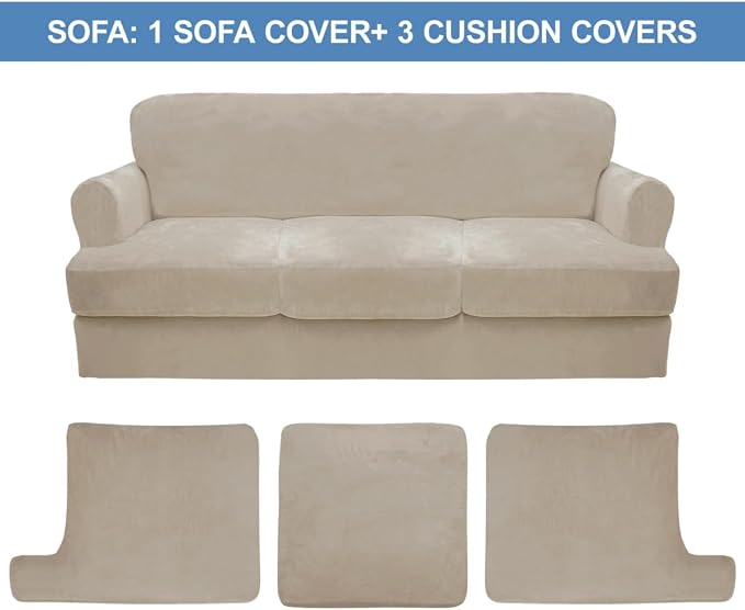CUCRAF Cushion Sofa Cover 4 Piece Slipcovers, Soft Thick Velvet Couch Cover - Image 5