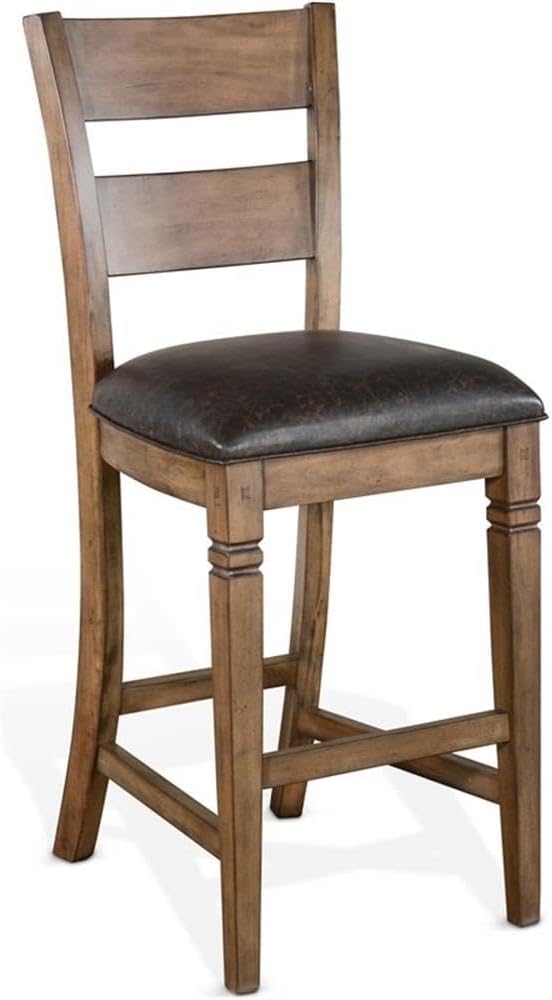 Pemberly Row Set of 3 Wood Bar Unit and 2 Ladderback Barstool in Natural Brown - Image 3