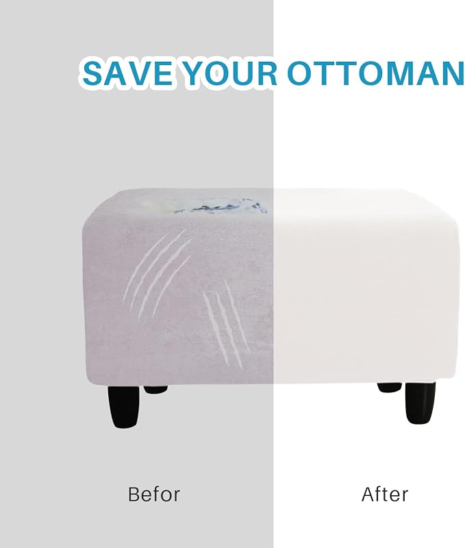 Ottoman Cover, Stretch Rectangle Velvet Ottoman Slipcovers of Foot Stool - Image 5
