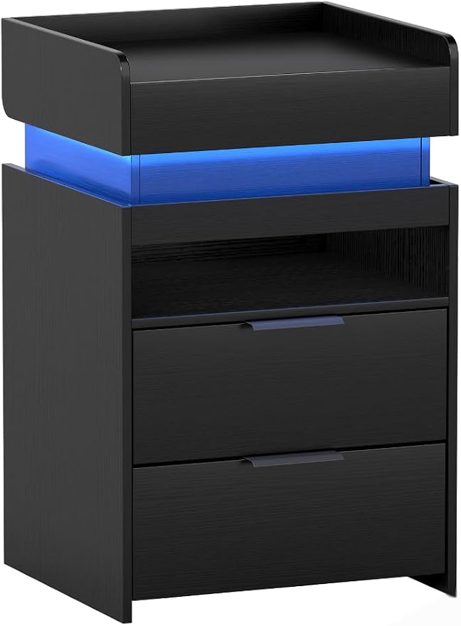 Turosur LED Night Stand with Gun Drawer, Smart Nightstand with Hidden Charging by Turosur