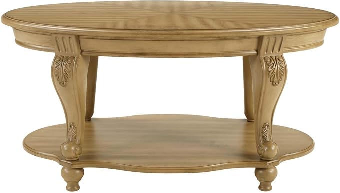 Oval Wood Coffee Table for Living Room, 2-Tier Solid Wood Coffee Table - Image 8