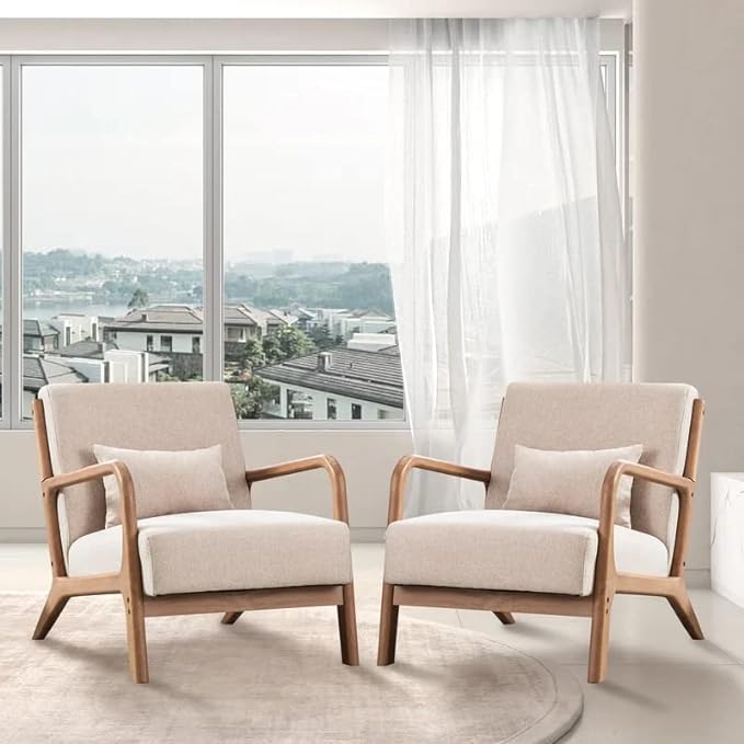 ANJ Mid Century Modern Accent Chairs Set of 2, Single Fabric Lounge Reading by ANJ