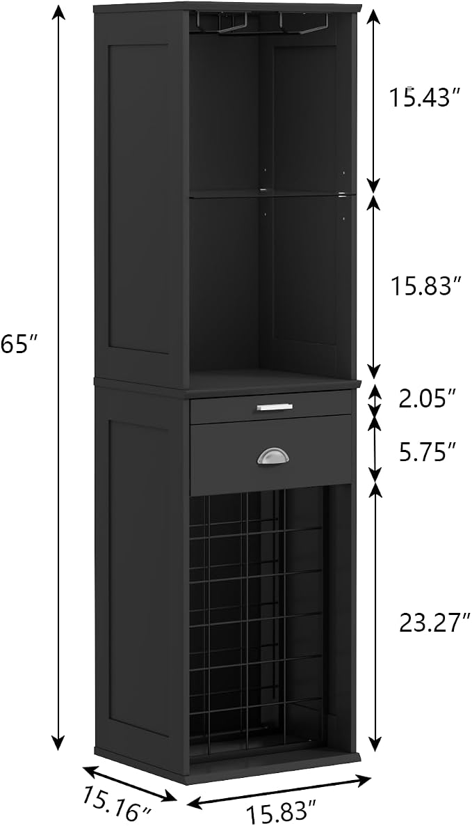 Loomie Wine Bar Cabinet with LED Lights, Freestanding Liquor Cabinet with Tray - Image 2
