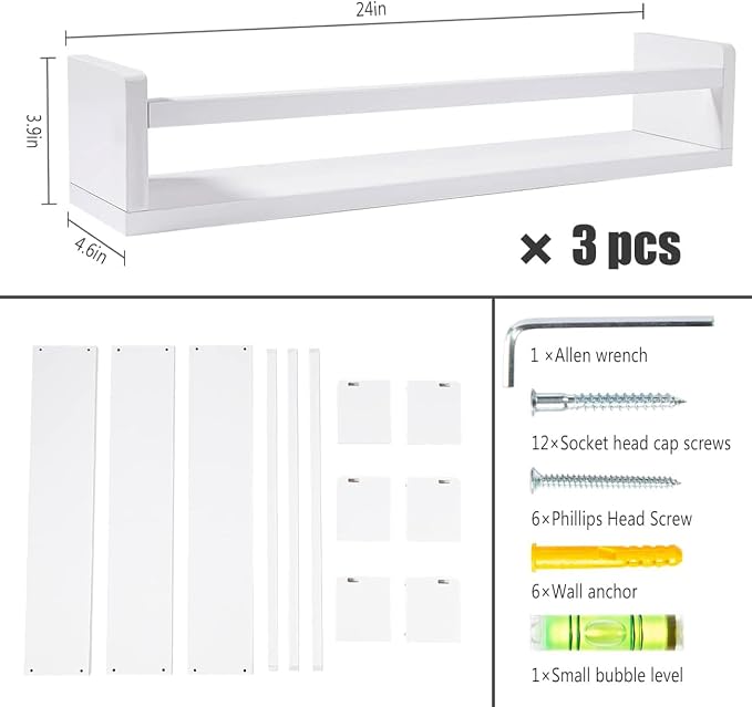 AZSKY Nursery Bookshelves White, 24 Inch Floating Bookshelves - Image 3