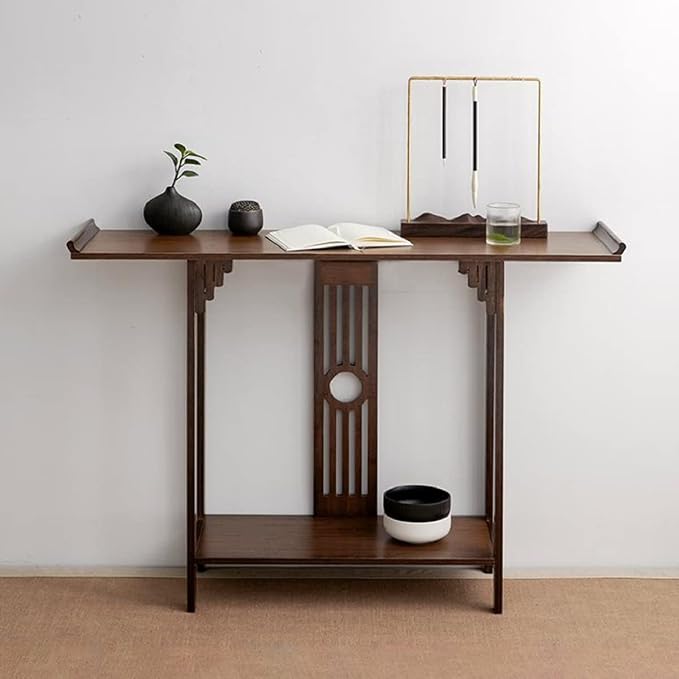 Gdrasuya10 40 inch Walnut Bamboo Console Sofa Table, Vintage Sofa Table Narrow - Image 4