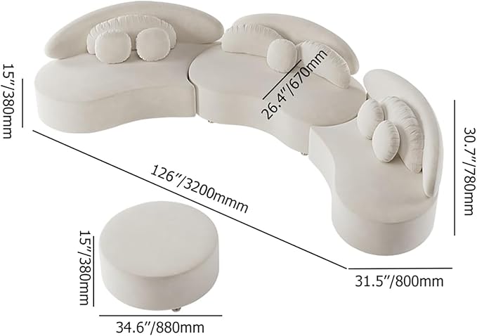 homary 7-Seat Curved Modular Sectional Sofa – Velvet Upholstered, Modern Living - Image 2