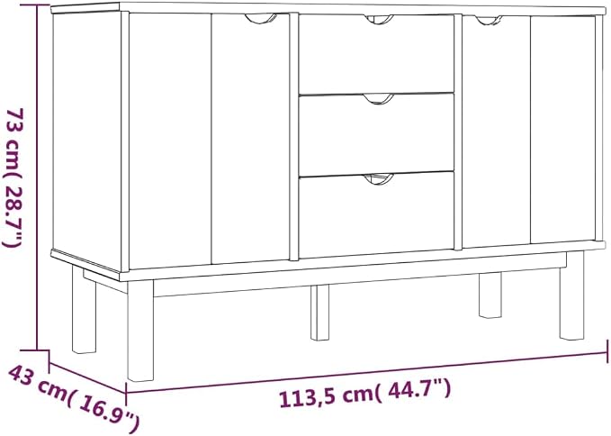Scandinavian Sideboard with 5 Compartments, 3 Drawers and 2 Solid Wood Doors in - Image 2