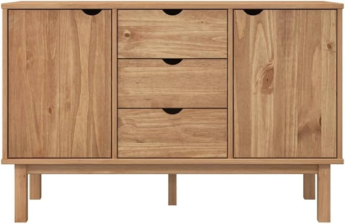 Scandinavian Sideboard with 3 Drawers and 2 Doors in Warm Brown Solid Pine Wood - Image 4