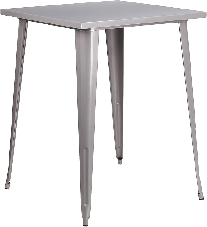 Flash Furniture Nolan Commercial Grade 31.5" Square Silver Metal Indoor-Outdoor by FlashFurniture