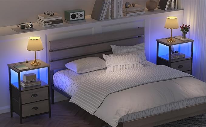 sthmec Nightstand with Charging Station, LED Night Stand Set of 2, Bedside - Image 8