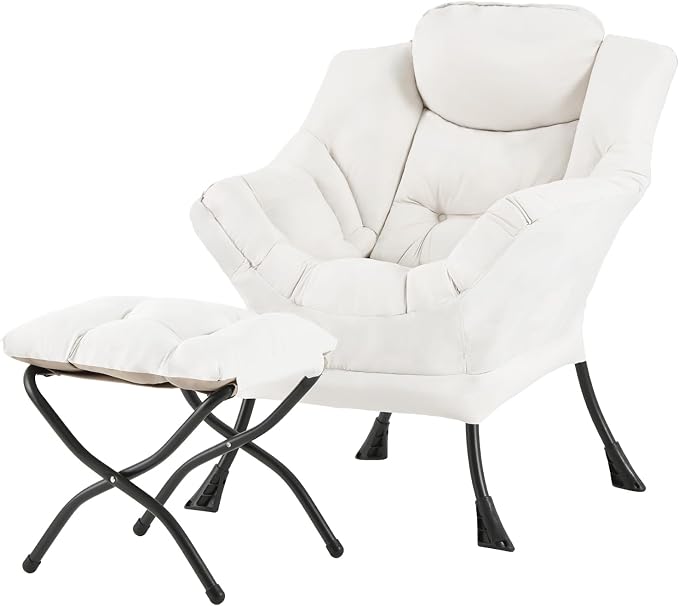 Welnow Lazy Chair with Ottoman, Modern Reading Accent Chair with Armrests and a by LifeGetsBetterWithWelnow