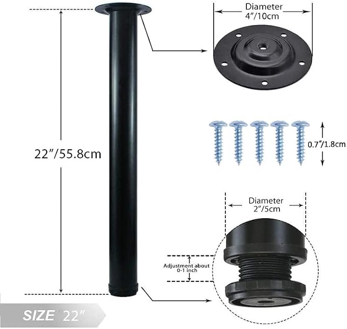 QLLY 22 inch Adjustable Metal Desk Legs, Heavy Duty Furniture Table Legs - Image 2