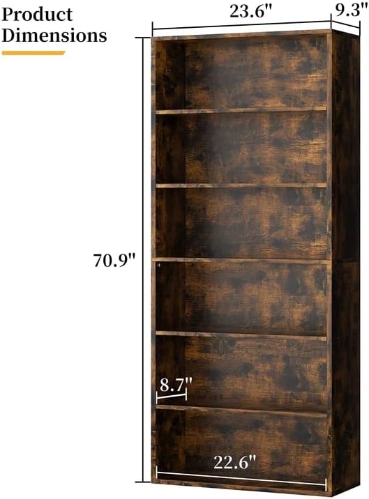 Shintenchi Bookshelf, 6-Tier Open Bookcase and Bookshelves, 6 Shelf Display - Image 3