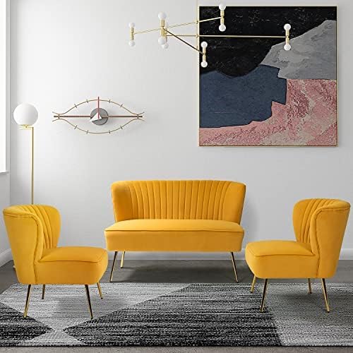 HULALA HOME 3 Piece Velvet Living Room Furniture Set, Modern Comfy Upholstered by HULALAHOME