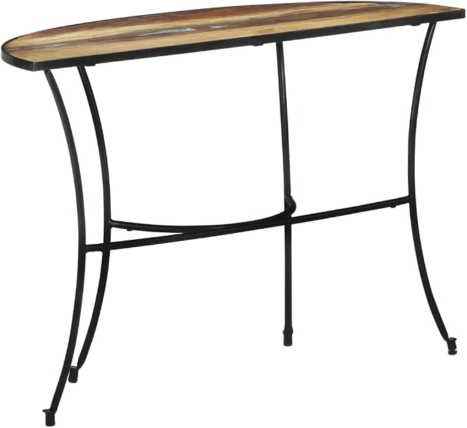 Rustic Solid Reclaimed Wood Side Table, Mixed Color Finish Crescent Console - Image 5
