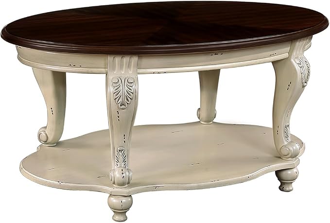 Oval Wood Coffee Table for Living Room, 2-Tier Solid Wood Coffee Table by FGXJY