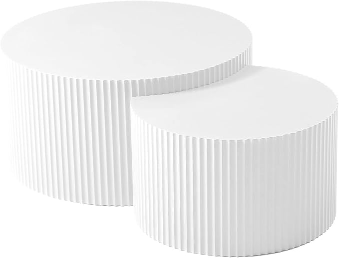 55.12'' White Round Nesting Coffee Table Set of 2, Modern Side End Table - Image 9
