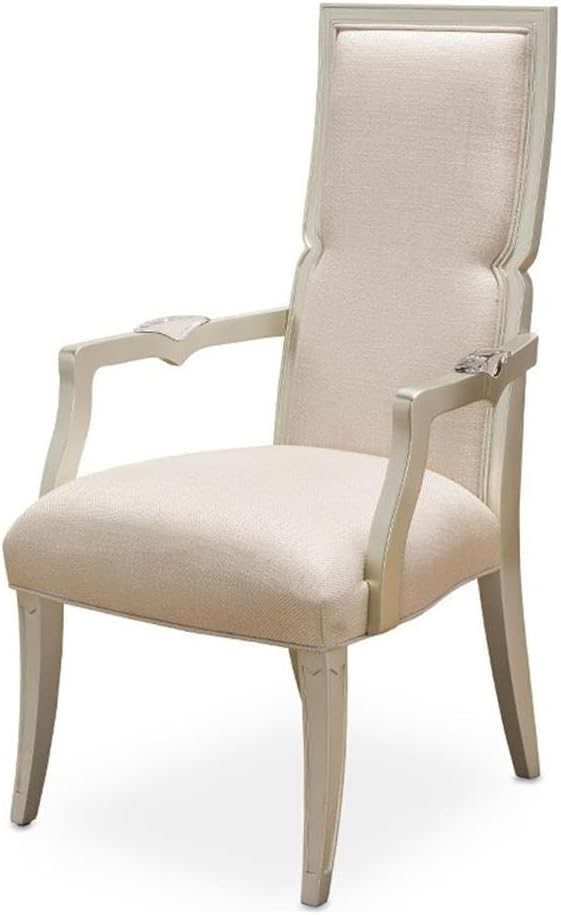 MICHAEL AMINI Camden Court 19" Wood/Linen Fabric Dining Arm Chair in Pearl Ivory by Michael+Amini