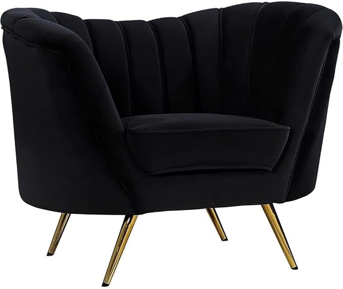 Home Square 2-Piece Set with Velvet Accent Chair and Chaise in Black and Gold - Image 4