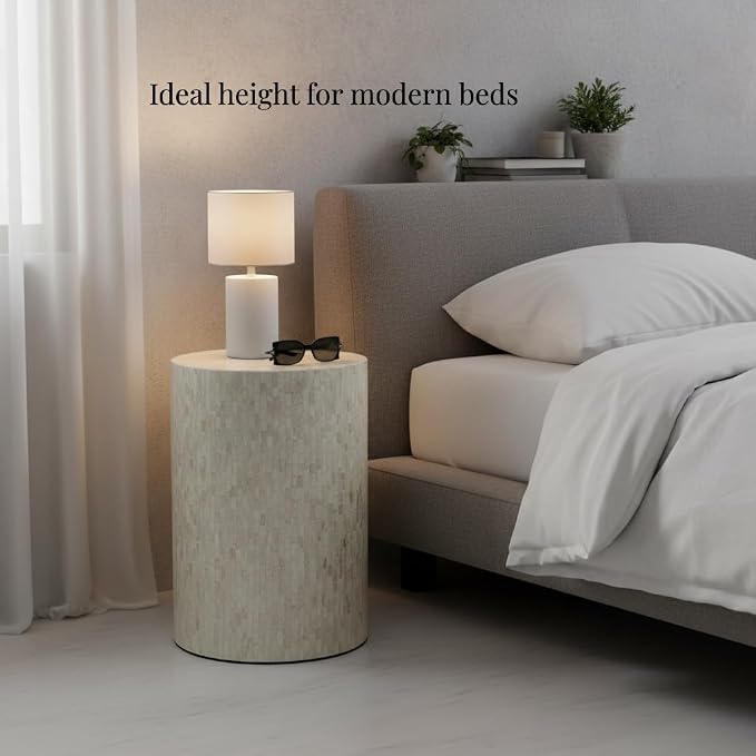 PEMAR Mother of Pearl Cylinder Drum End Table Nacre Side Stool Round Accent - Image 6