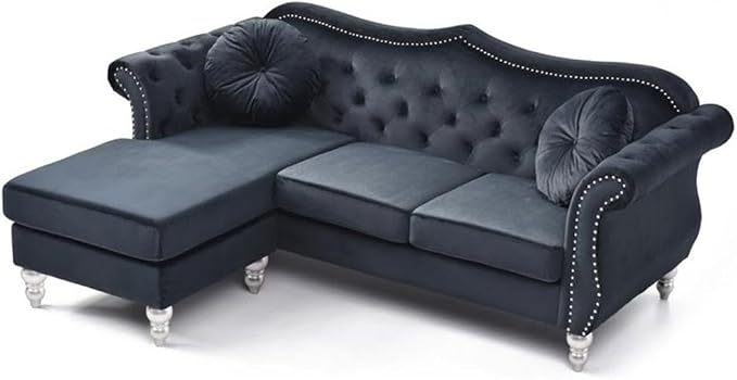 Glory Furniture Hollywood Velvet Sofa Chaise in Black - Image 4