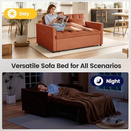 3 in 1 Convertible Sofa Bed, Velvet Fabric Loveseat Sleeper Couch, Modern Pull - Image 7
