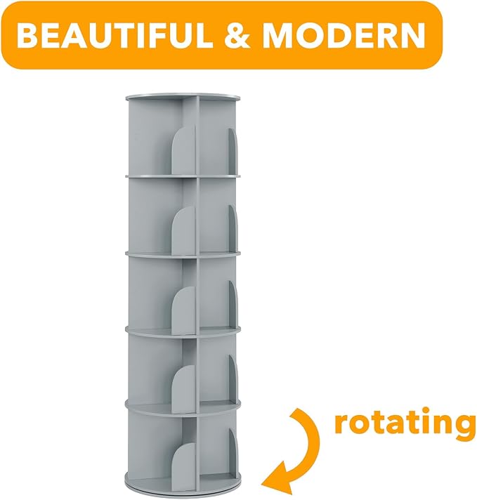 SpaceAid 5 Tier Rotating Bookshelf Tower, Spinning Bookcase Lazy Susan - Image 7