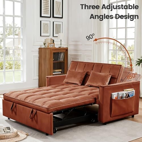 3 in 1 Convertible Sofa Bed, Velvet Fabric Loveseat Sleeper Couch, Modern Pull - Image 5