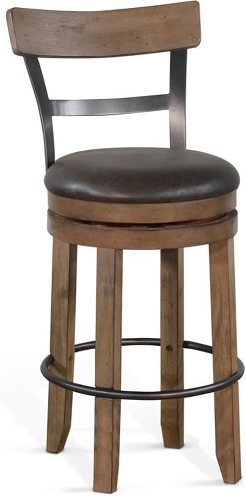 Pemberly Row Set of 3 Natural Brown Wood Bar Unit & 2 Swivel Barstool - Image 2
