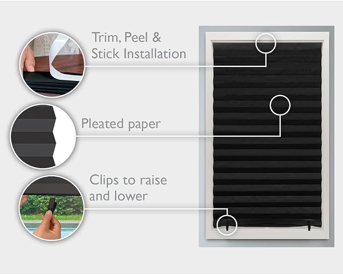Redi Shade No Tools Original Blackout Pleated Paper Shade Black, 6 Pack - Image 2