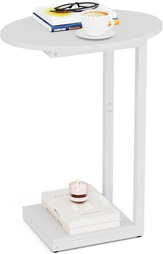 Hosfais Small Side Table End Table, C Shaped Oval Coffee Table, Wooden TV Tray by HosfaisHome