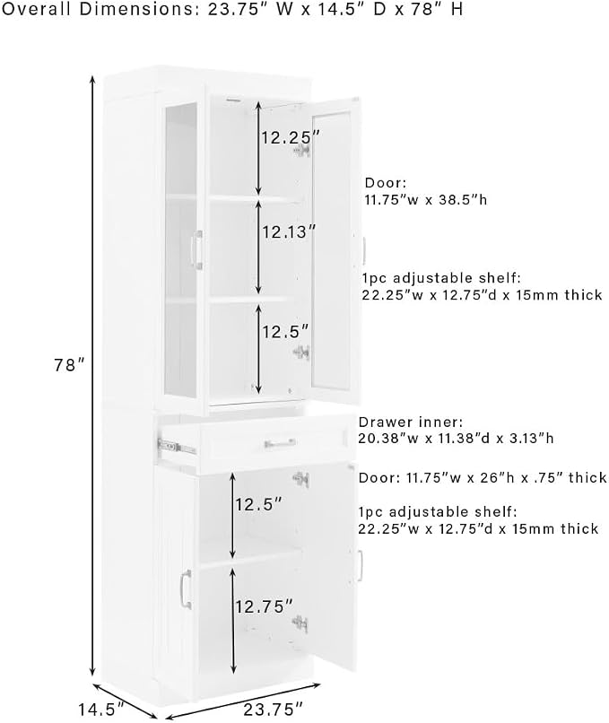 Crosley Furniture Stanton Glass Door Pantry Storage Cabinet - Image 3