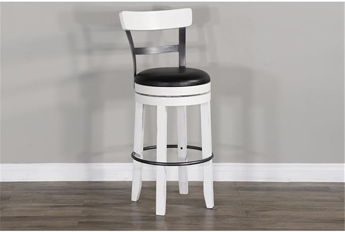 Pemberly Row Set of 3 White/Brown Wood Bar Unit and 2 Swivel Barstool - Image 5