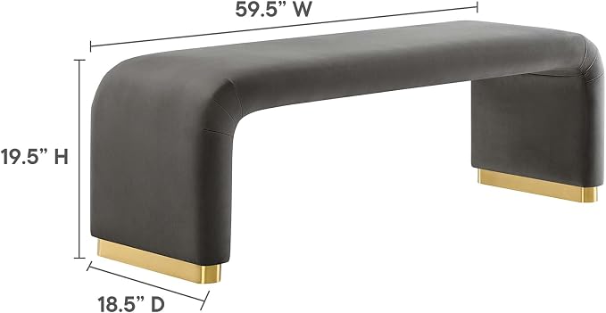 Modway EEI-6734-BRA-STG Koda Performance Velvet Waterfall Long Bench, Brass - Image 3