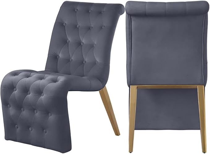Meridian Furniture 920Grey-C Curve Collection Modern | Contemporary Velvet by MeridianFurniture
