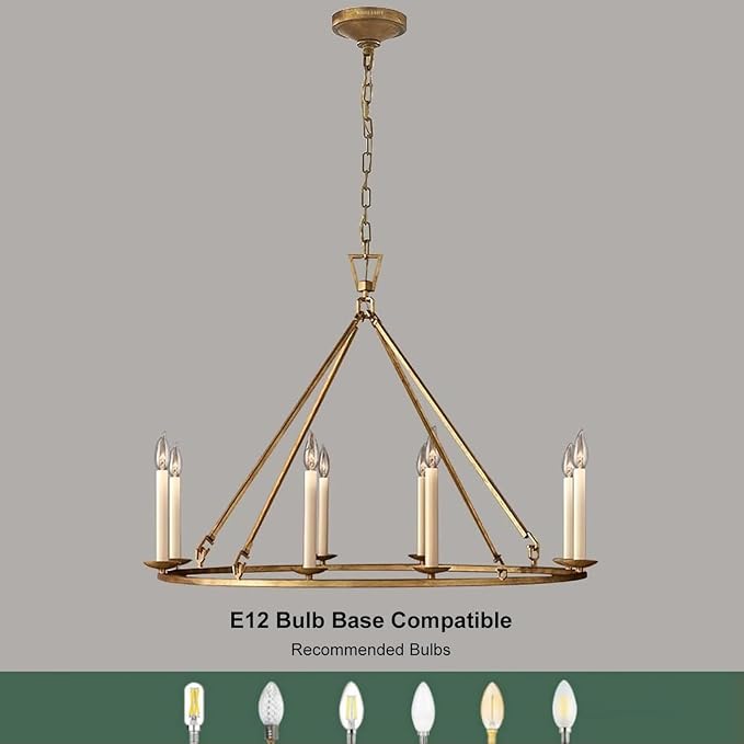 LOVEDIMA Gold Wagon Wheel Chandelier Rustic 35.4'' Candle-Shaped Metal - Image 4