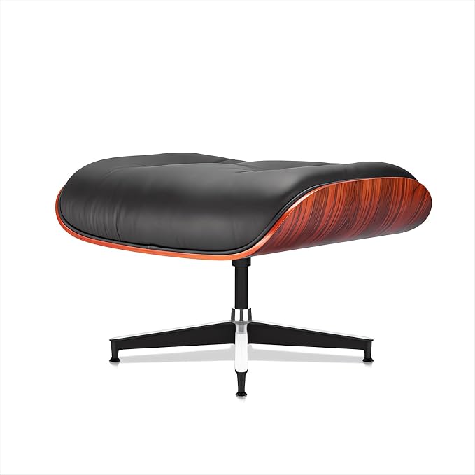 Top Black Grain Leather, Mid Century Chaise Lounge Chair and Ottoman, Modern - Image 9