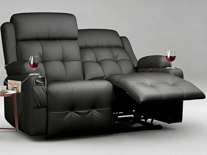 Reclining Loveseat with Pebble Texture Fabric, Loveseat Recliner with USB/Type - Image 8