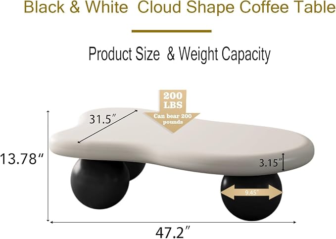 47" Cloud Coffee Table for Living Room Irregular Coffee Table Modern Low Coffee - Image 2