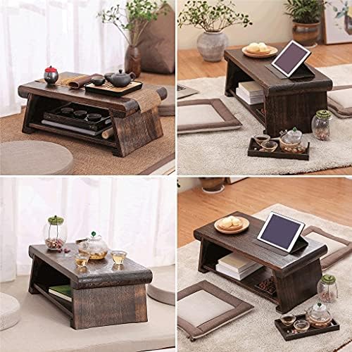 End Table, Coffee with Storage Shelf, 2-Tier Retro Japanese Tea - Image 5