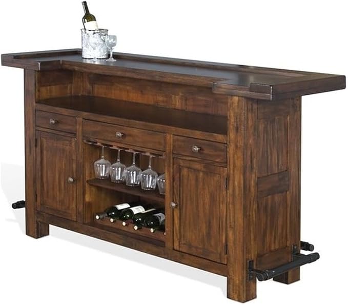 Pemberly Row 78" Farmhouse Wood Freestanding Island Home Bar Unit, Stemware by PEMBERLYROW
