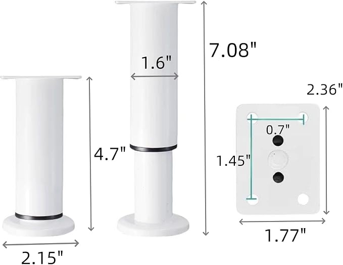 4PCS Adjustable 4.7-7.08 Inch Metal Furniture Legs White Furniture Replacement - Image 2