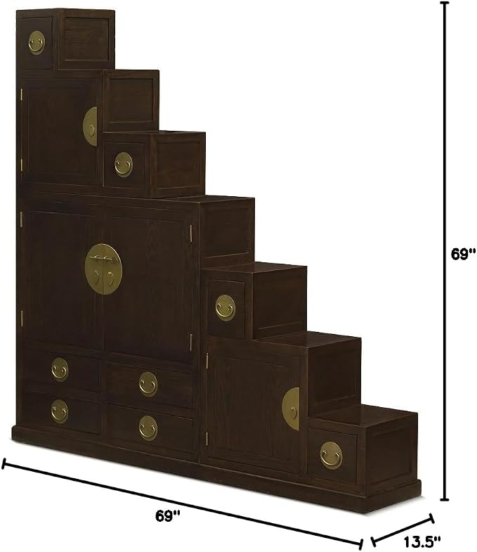 Dark Espresso Elmwood Ming Style Asian Step Tansu - Image 2